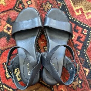 Portland Leather Black Leather Open-Toe Ankle Strap Sandals